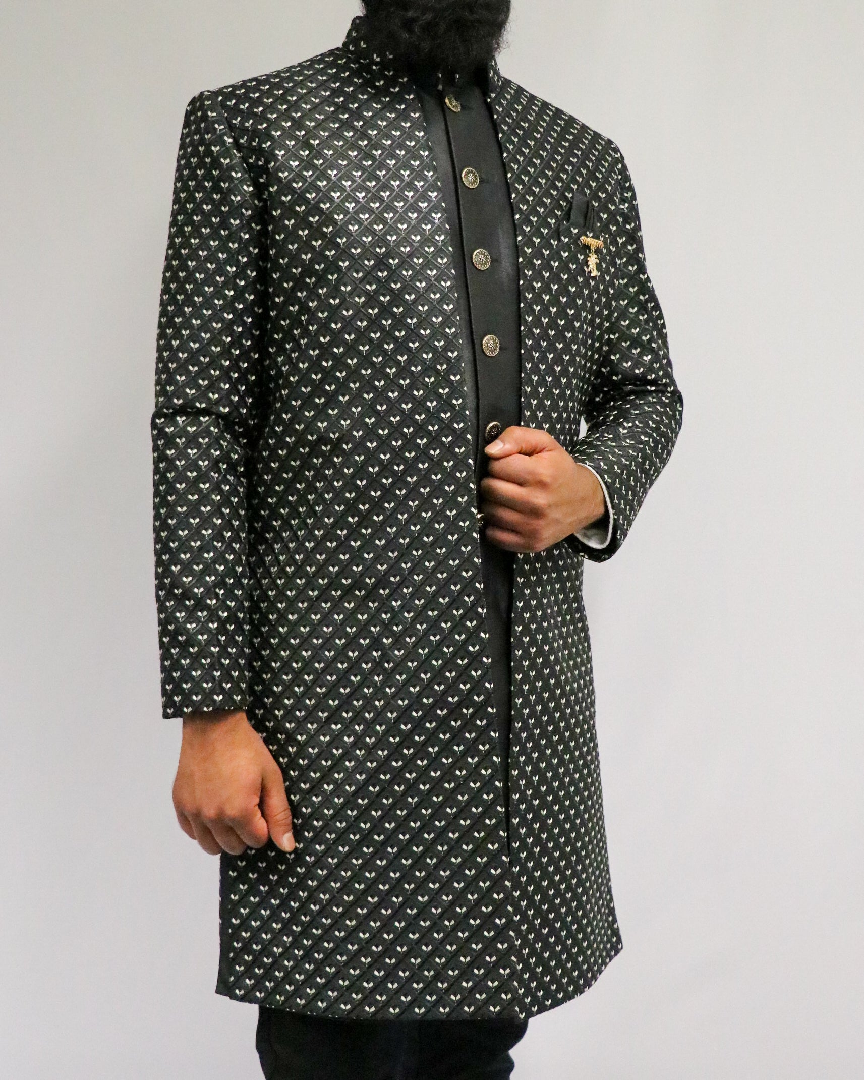 Majestic Black Three Piece Sherwani