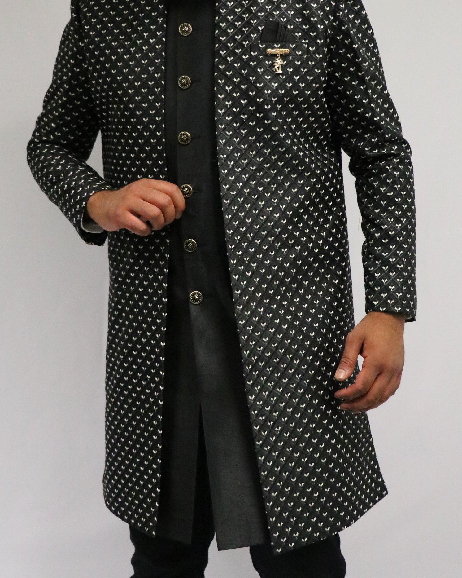 Majestic Black Three Piece Sherwani