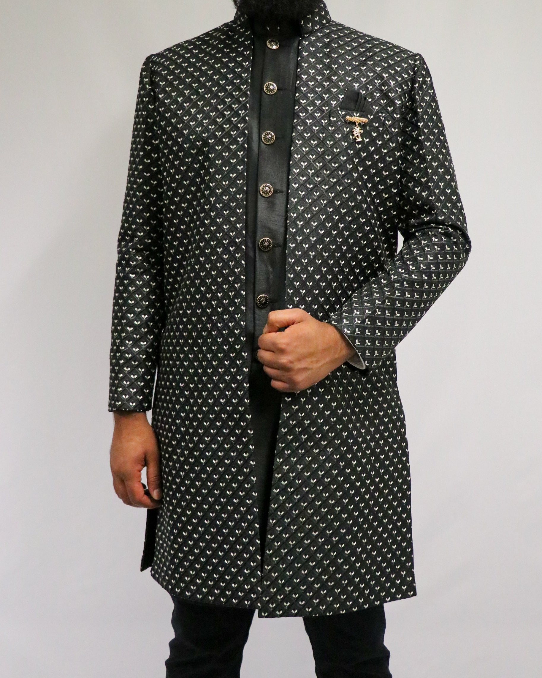 Majestic Black Three Piece Sherwani