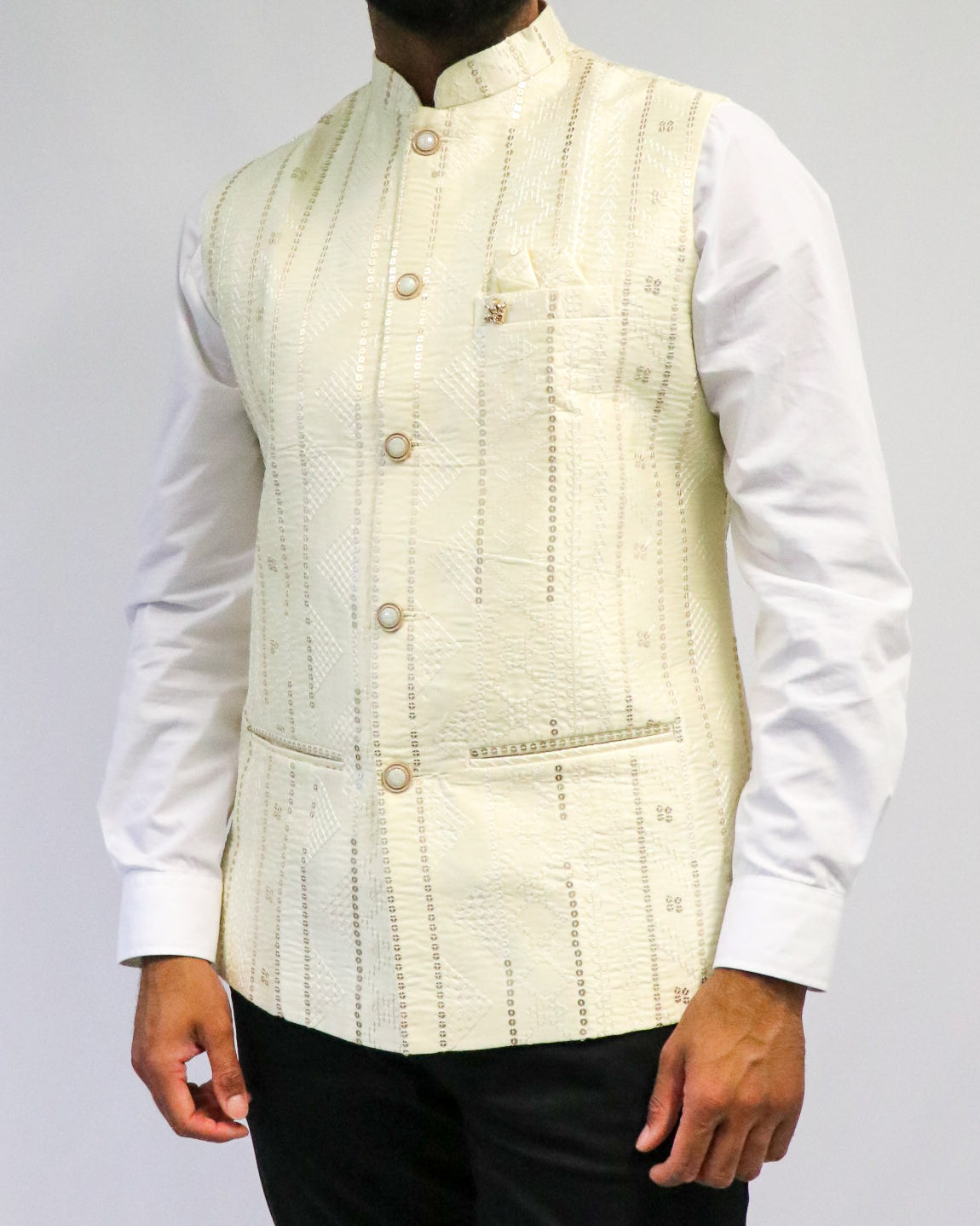 Sequin Ivory Nehru Jacket