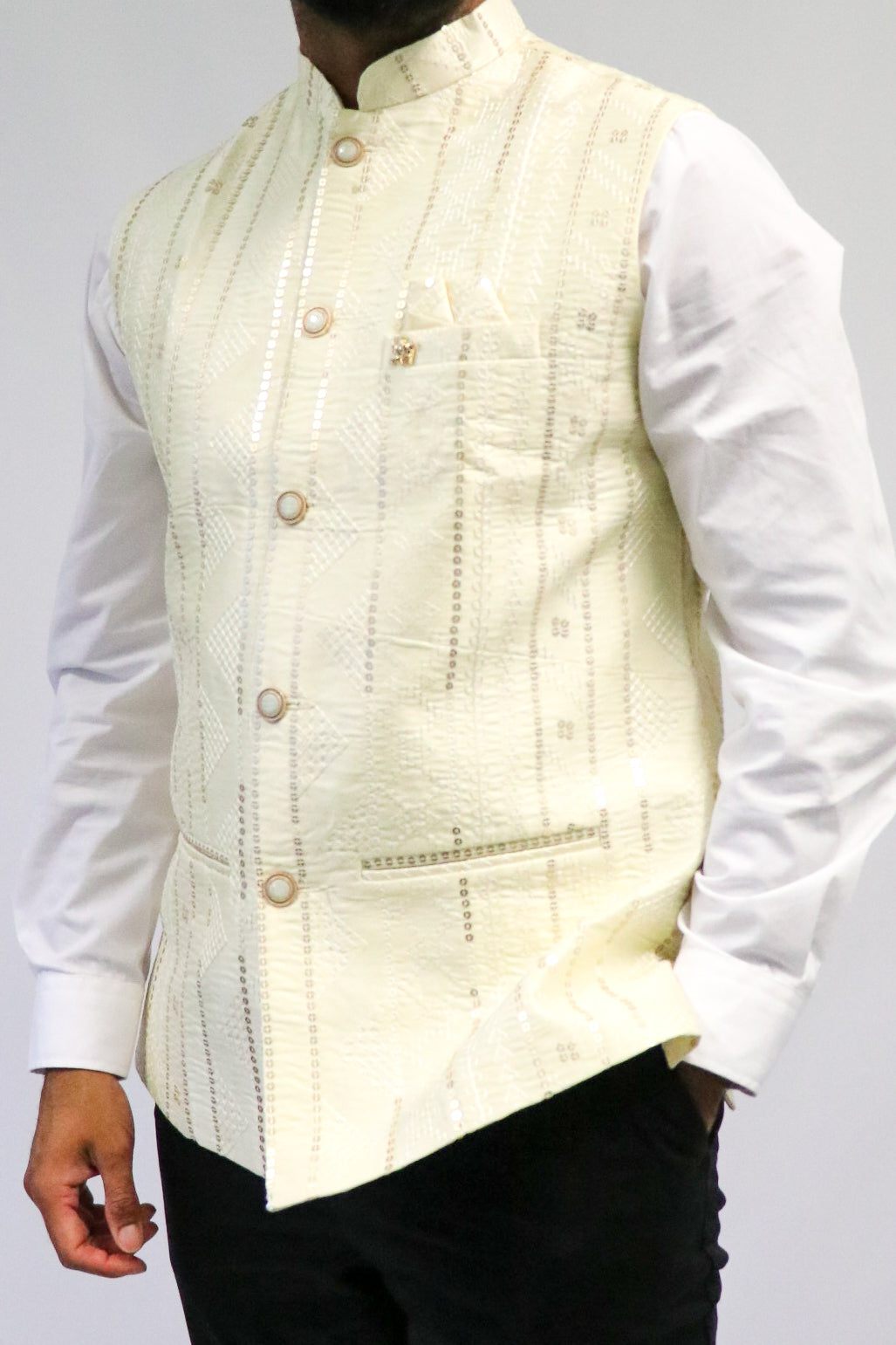 Sequin Ivory Nehru Jacket