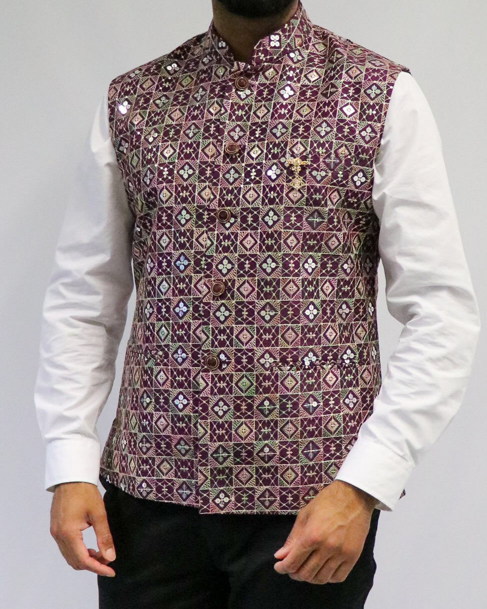 Sequin Plum Nehru Jacket