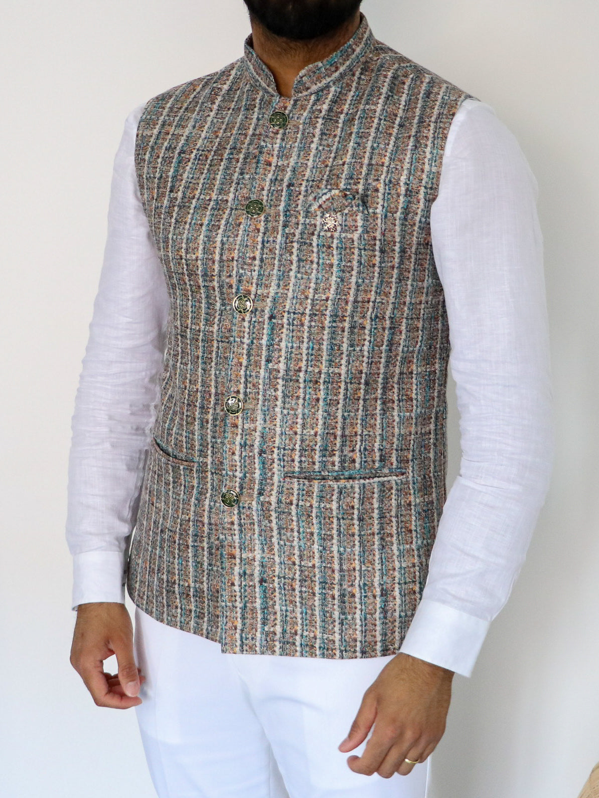 Boucle Blue Nehru Jacket