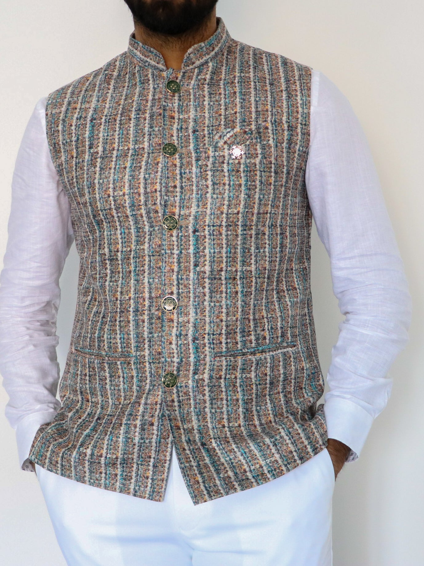 Boucle Blue Nehru Jacket