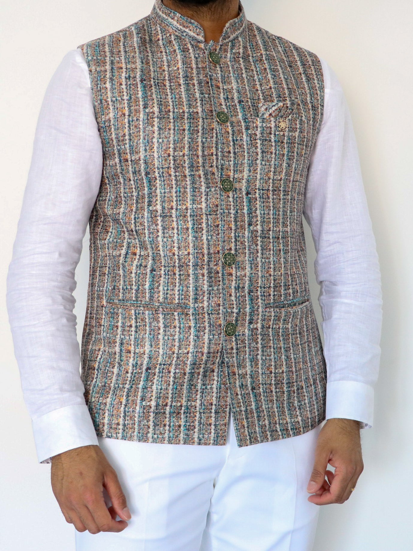 Boucle Blue Nehru Jacket