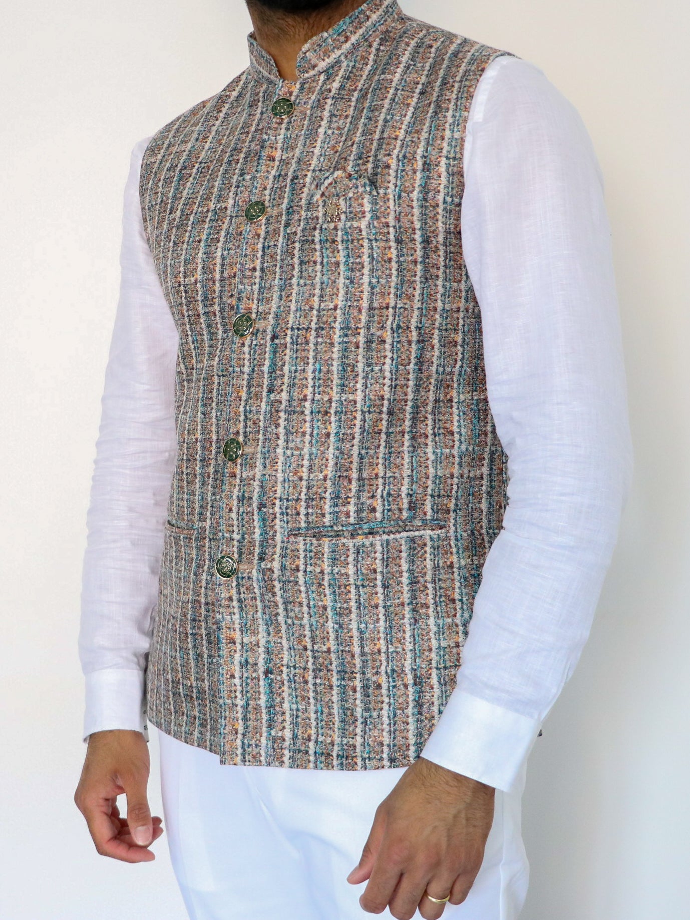 Boucle Blue Nehru Jacket